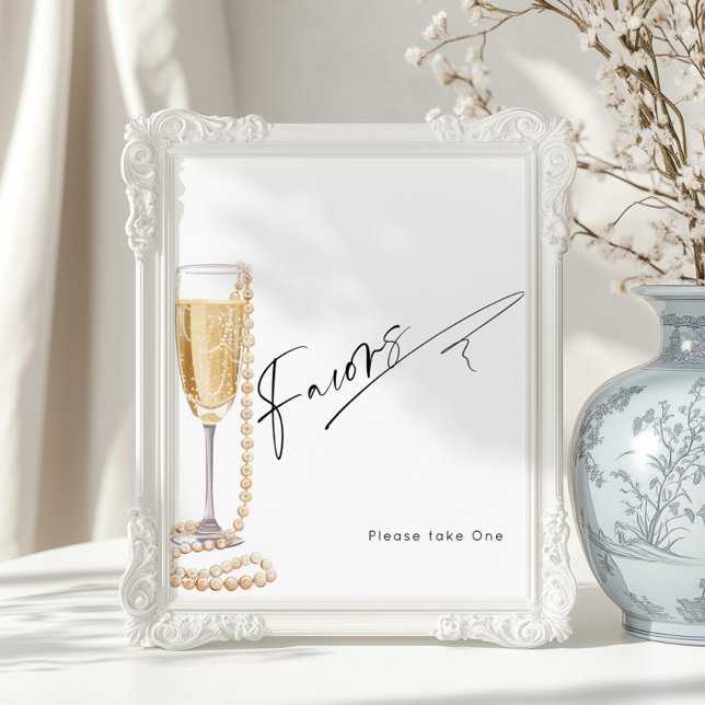 Modern Script  Favours Pearls and Prosecco shower Poster (Creator Uploaded)