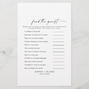 Modern Script Find the Guest Wedding Game Card