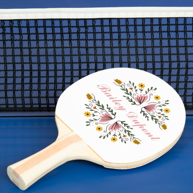 Modern Script Floral Personalised Ping Pong Paddle (Insitu)