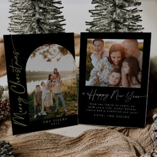 Modern Script Foil Arch Photo Family Holiday Card