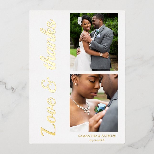 Modern script foil wedding thank you card (Front)