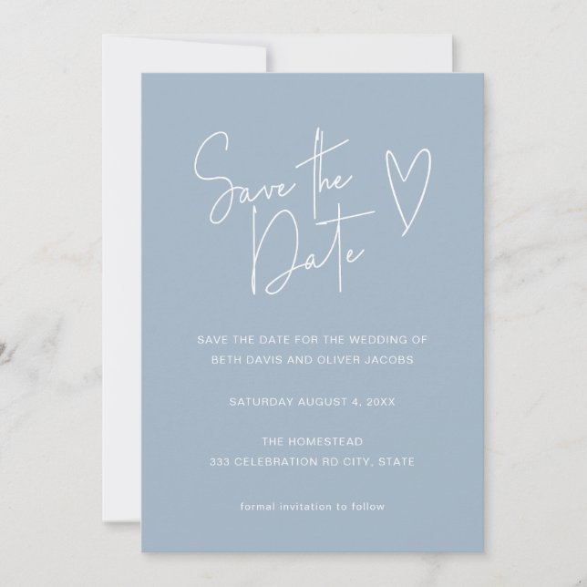 Modern Script Font Blue Photo Save the Date (Front)