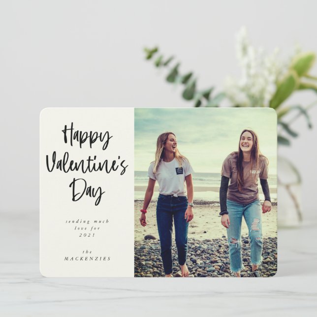 Modern Script Font Happy Valentine's Day Photo Holiday Card (Standing Front)