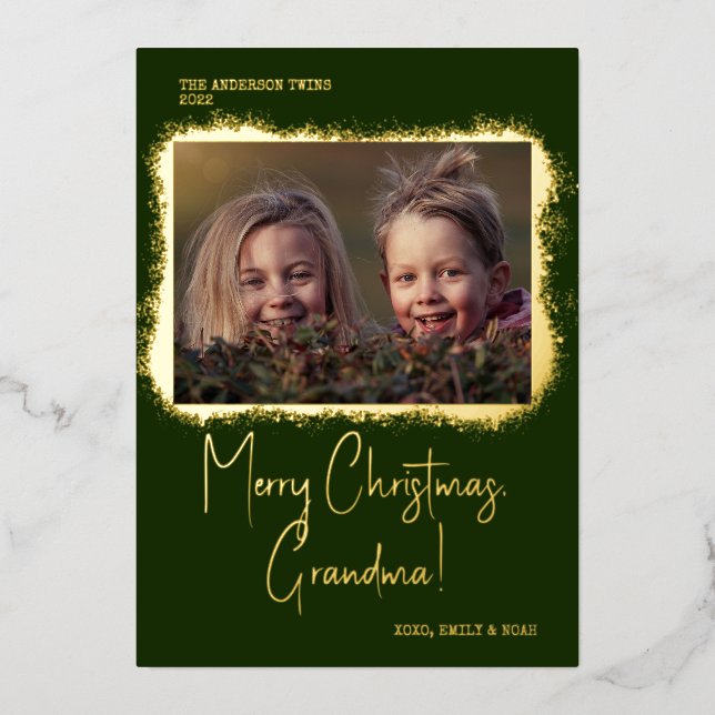 Modern Script Font Photo Christmas Foil Holiday Card (Front)