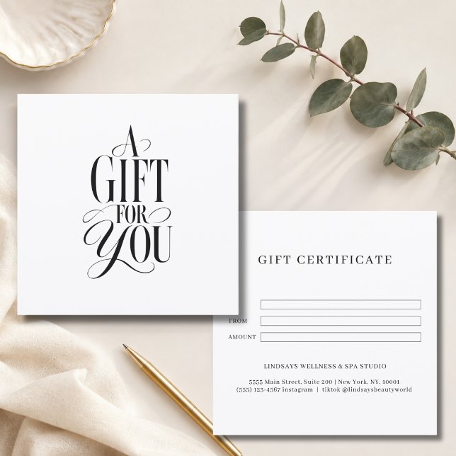 Modern Script Font White Business Gift Certificate (Modern Script Font White Business Gift Certificate)