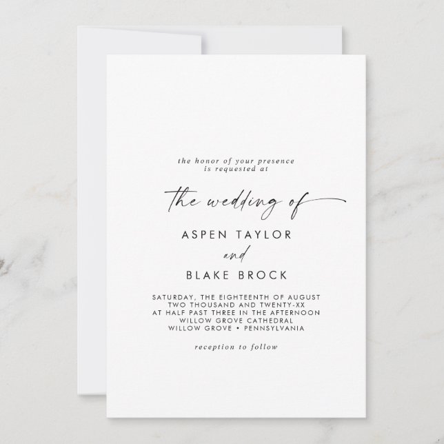 Modern Script Formal Couple Hosting Wedding Invitation (Front)