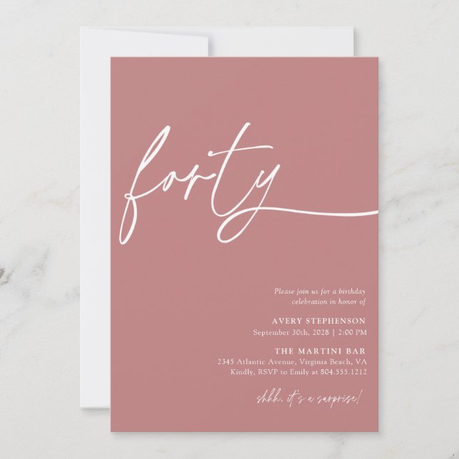 Modern Script Fortieth Birthday Party  Invitation (Front)