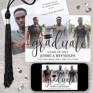 Modern Script Four Photo Black & White Graduation Announcement