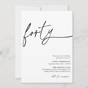 Modern Script Fourtieth Birthday Party Invitation