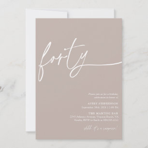 Modern Script Fourtieth Birthday Party Invitation