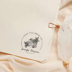 Modern Script From the Library Of, Botanical Book  Rubber Stamp