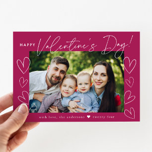 Modern Script Fuchsia Valentine's Day Photo Holiday Card
