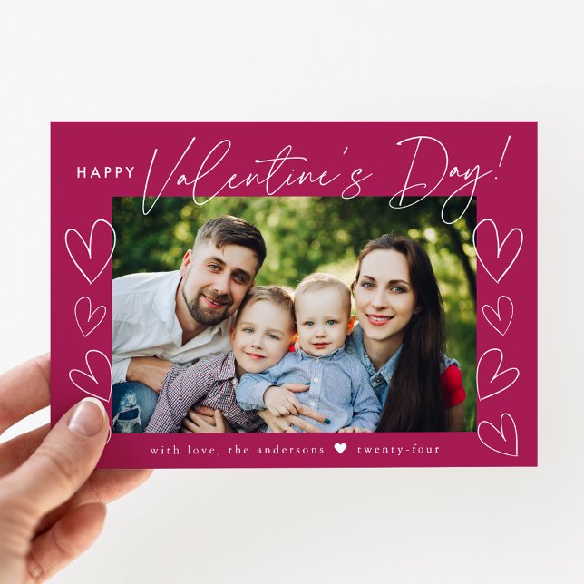 Modern Script Fuchsia Valentine's Day Photo Holiday Card (Creator Uploaded)