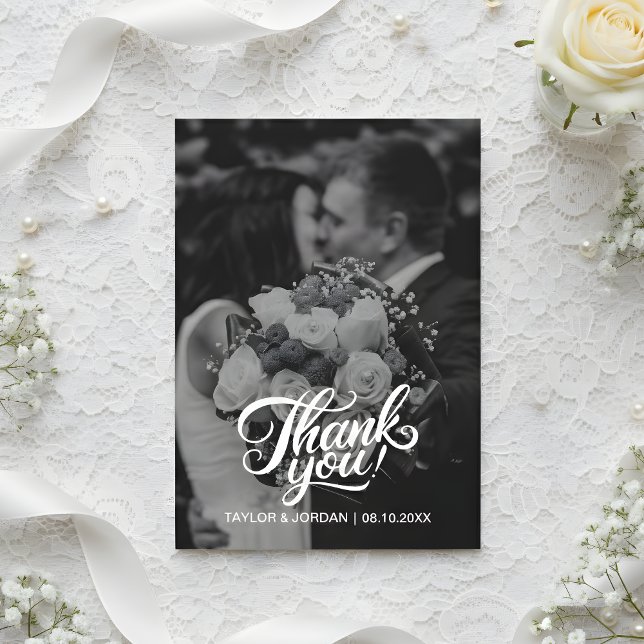 Modern Script Full Photo Wedding Custom Thank You  Card (Creator Uploaded)