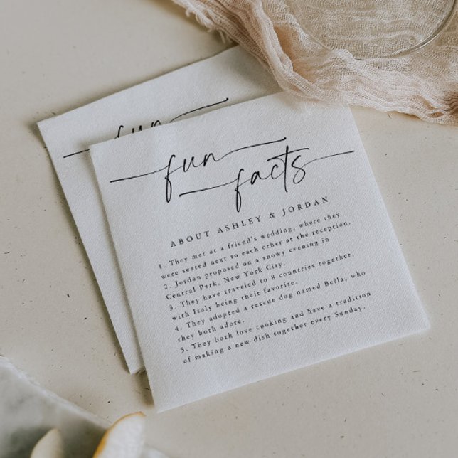 Modern Script Fun Facts Wedding Napkins (Creator Uploaded)