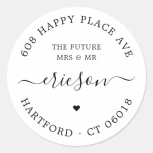 Modern Script Future Mrs Mr Return Address Wedding Classic Round Sticker