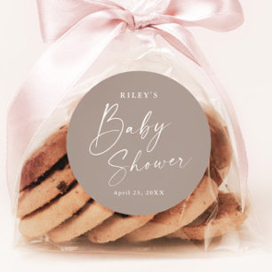 Modern Script Gender Neutral Baby Shower Classic Round Sticker