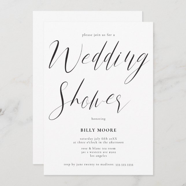Modern Script Gender Neutral Wedding Shower Invitation (Front/Back)