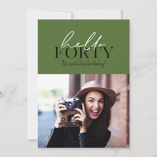 Modern script & geometric 40th birthday photo (Front)