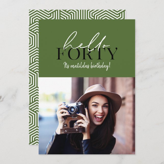 Modern script & geometric 40th birthday photo (Front/Back)