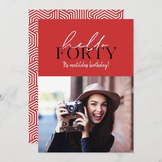 Modern script & geometric 40th birthday photo (Front/Back)