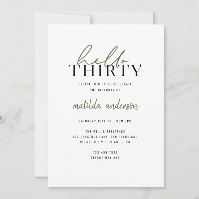 Modern script & geometric thirtieth birthday (Front)