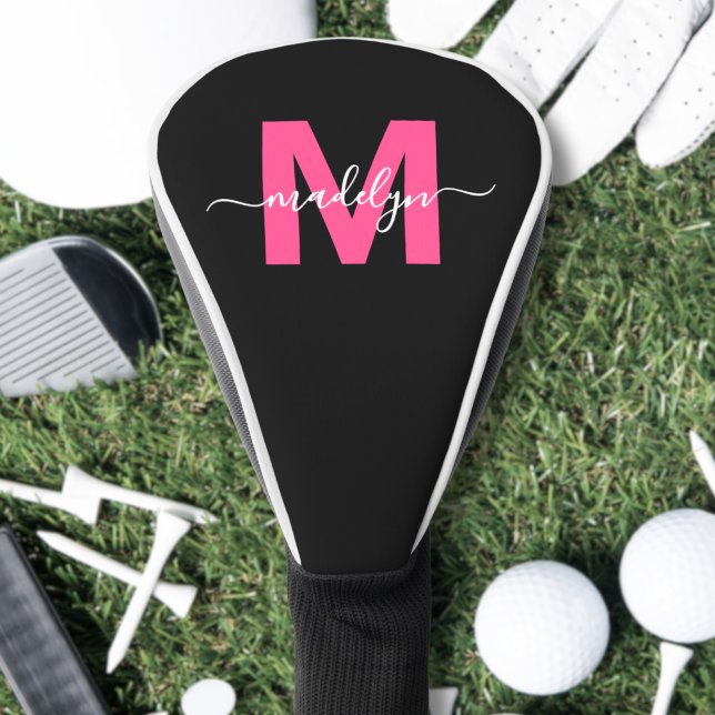Modern Script Girly Pink Monogram Name Golf Head Cover (Modern Script Girly Pink Monogram Name Golf Head Cover)