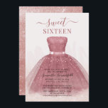 Modern Script Glitter Sweet 16 Rose Gold Invitation<br><div class="desc">Featuring a pretty blush pink dress and faux rose gold glitter with modern script and popular typography,  this birthday invitation is perfect for a princess celebrating her sweet 16th birthday. 

Easily replace the party details by clicking the "Personalise" button above.</div>