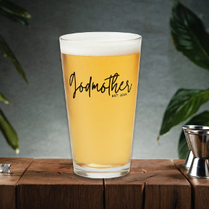 Modern Script Godmother Established Date Glass Cup