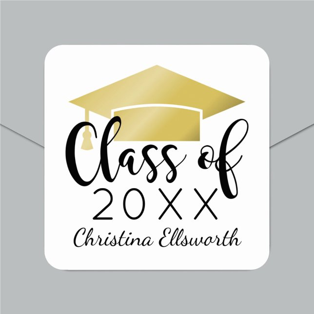 Modern Script Gold 2021 Custom Graduation Square Sticker (Creator Uploaded)