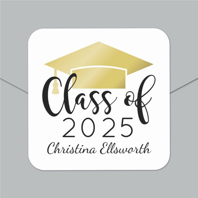 Modern Script Gold 2025 Custom Graduation Square Sticker (Creator Uploaded)