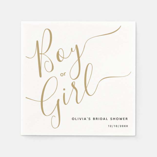 Modern Script Gold Boy Or Girl Gender Reveal Party Napkin (Front)