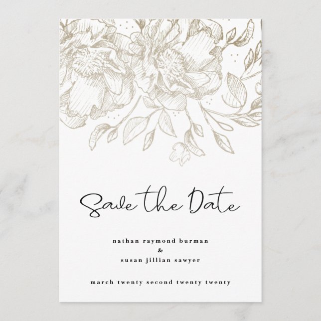 modern script gold florals Save the Date Card (Front)