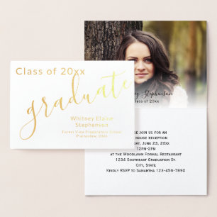 Modern Script Gold Foil Photo Graduation Card
