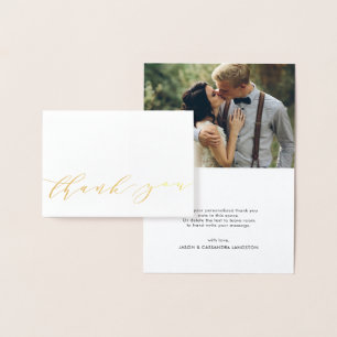 Modern Script Gold Foil Wedding Photo Thank You Foil Card