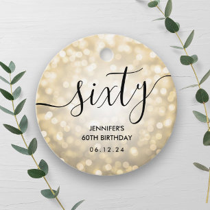 Modern Script Gold Glitter Lights 60th Birthday  Favour Tags