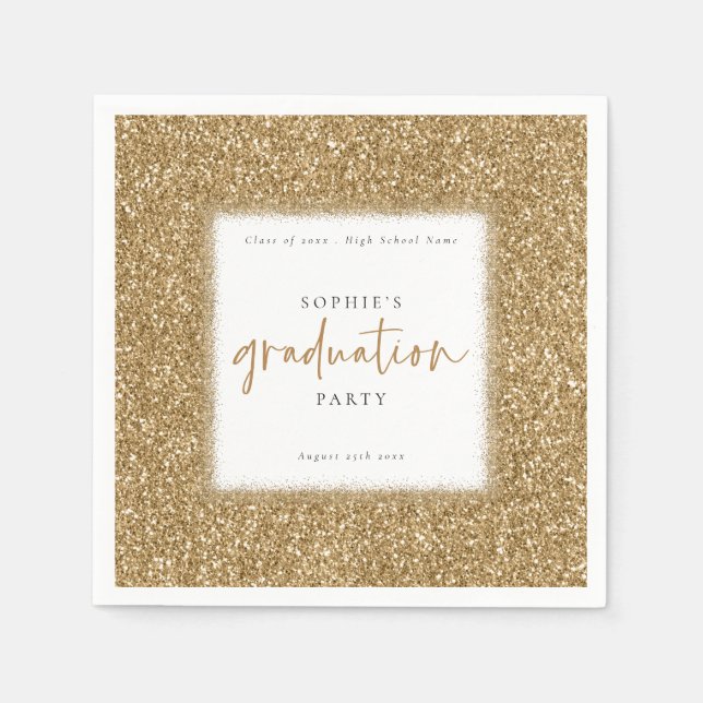 Modern Script Gold Glitter Name Graduation Party Napkin (Front)