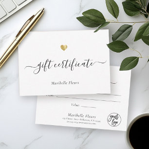 Modern Script Gold Heart Logo Gift Certificate