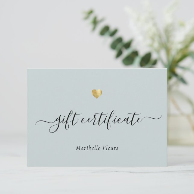 Modern Script Gold Heart Logo Gift Certificate (Standing Front)