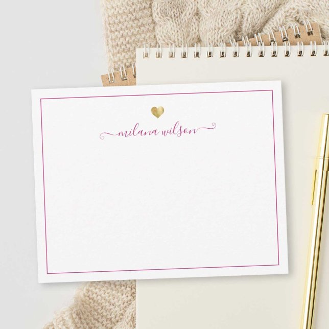 Modern Script  Gold Heart Personalised Pink Girly Card (Creator Uploaded)