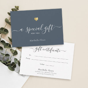 Modern Script Gold Heart Special Gift Certificate