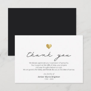Modern Script Gold Heart Sympathy Thank You Card