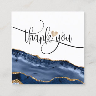 modern script gold heart thank you for your order square business card