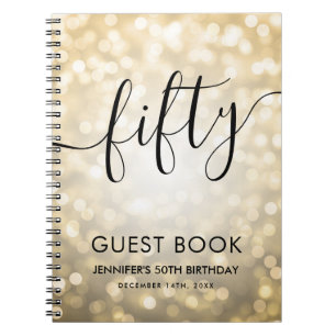 Modern Script Gold Lights 50th Birthday GUEST BOOK
