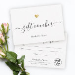 Modern Script Gold Logo Gift Voucher Certificate<br><div class="desc">Gift voucher! This modern chic gold heart gift certificate note card for your customers features hand-lettered script calligraphy alongside your names in elegant serif typography. This is the elegant black and white version with your custom logo on the back.</div>
