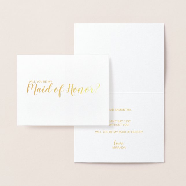 Modern Script Gold Maid of Honour Proposal Foil Card (Display)