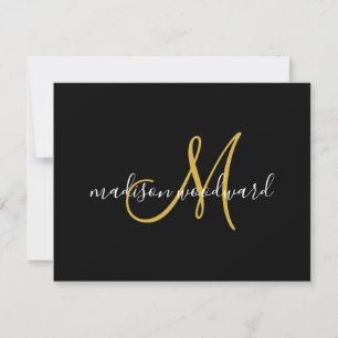 Modern Script Gold Monogram Black Card