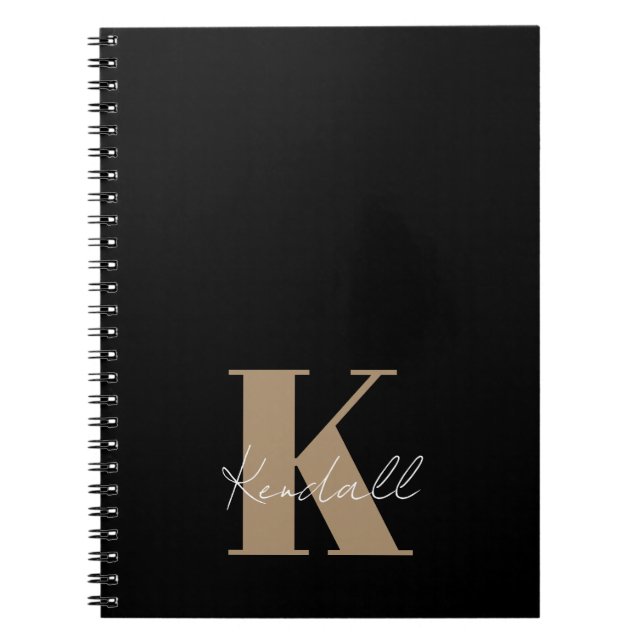 Modern Script Gold Monogram Black Notebook (Front)