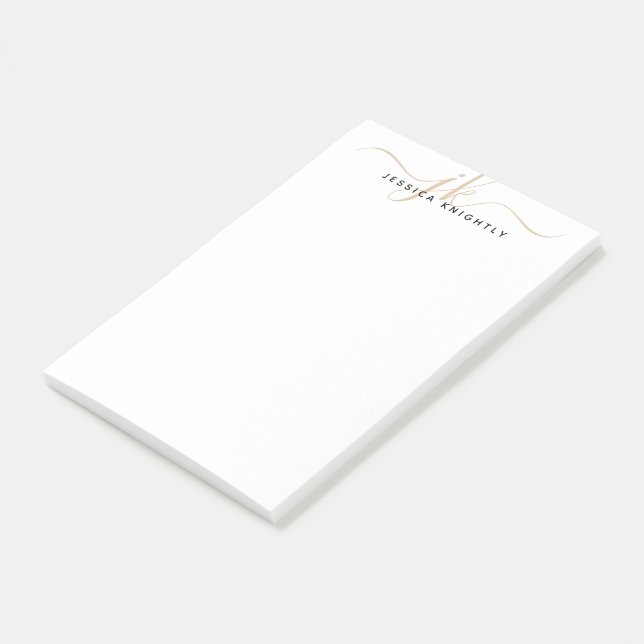 Modern Script Gold Monogram Initials Minimalist Post-it Notes (Angled)