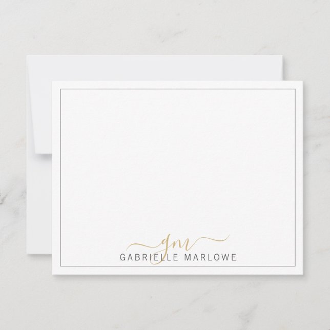 Modern Script Gold Monogram Initials Note Card (Front)